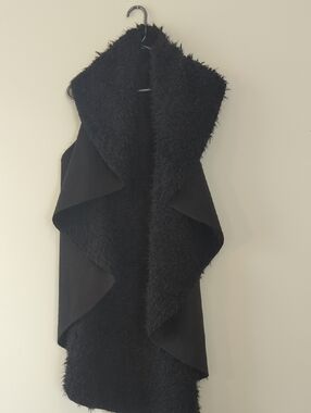 Black Faux Fur Open Vest Faux Suede